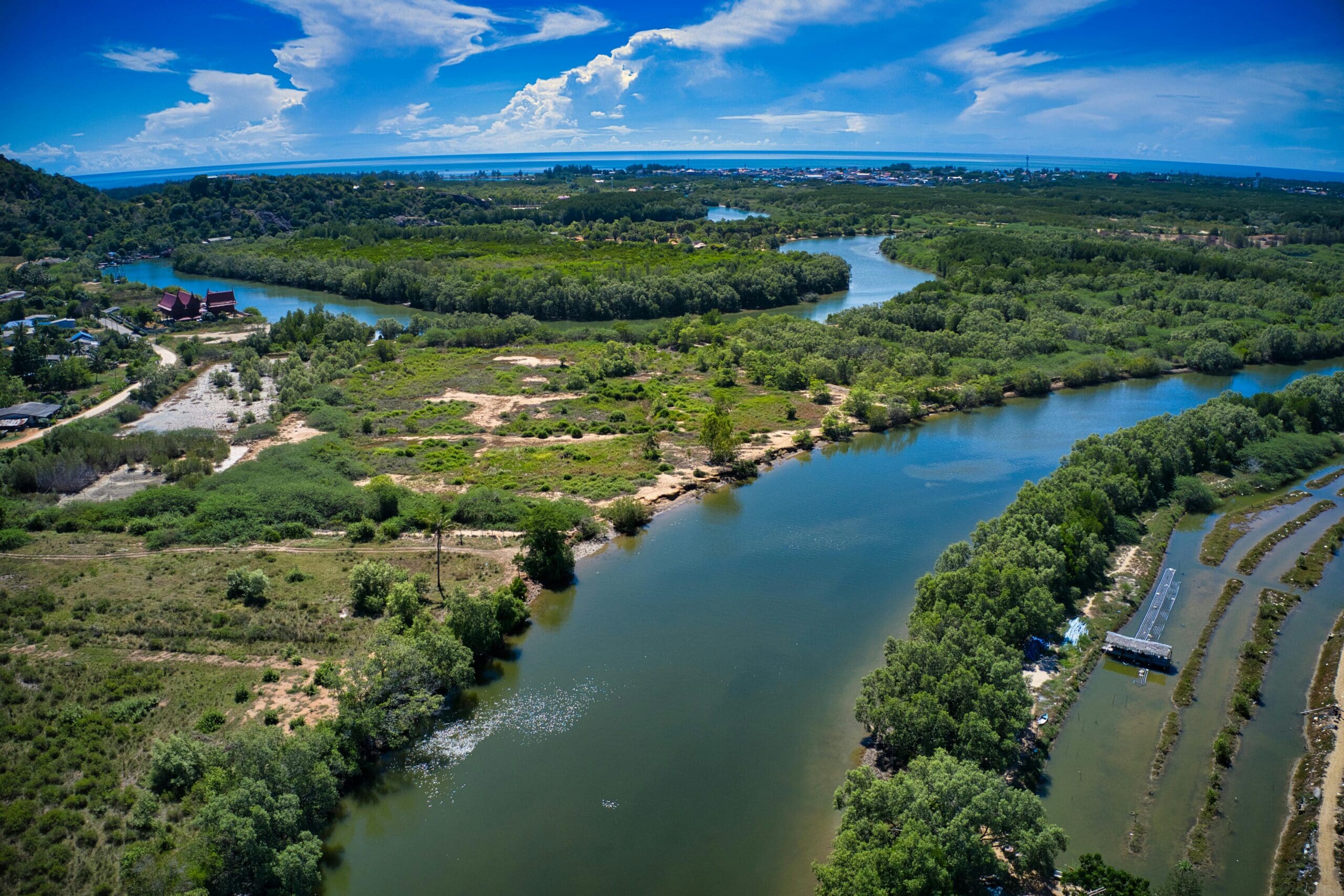 shot from above of thai land with river