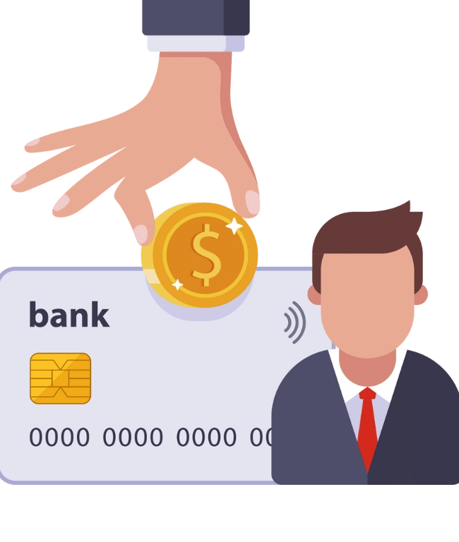 a graphic of a bank card with a man in front